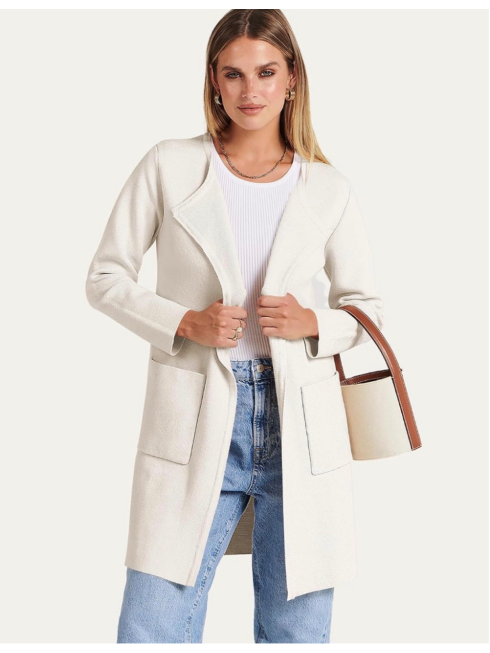 Women's Caracilia Open Front Cardigan Sweater Off White Size L